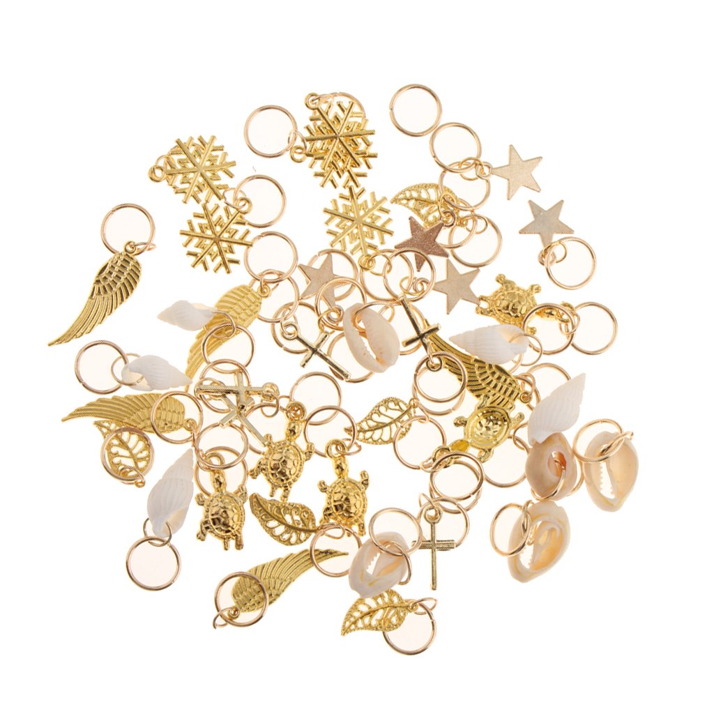 COMBR50pcs Hair Ring Braid Rings Hair Loops Clips 8Styles Accessories - Alloy Feather Shell Snowflake Star Leaf Loops Tortoise Cross