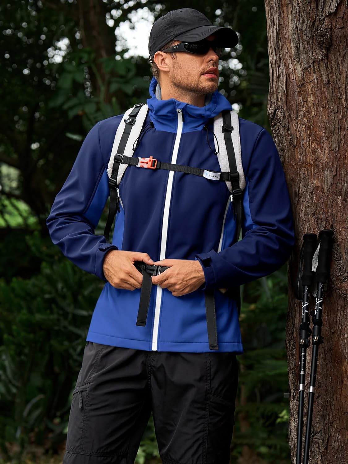 Runcati Mens Softshell Jacket Fleece Lined Windbreaker Color Block Rain Coat Waterproof Hooded Jackets for Hiking - Image 3