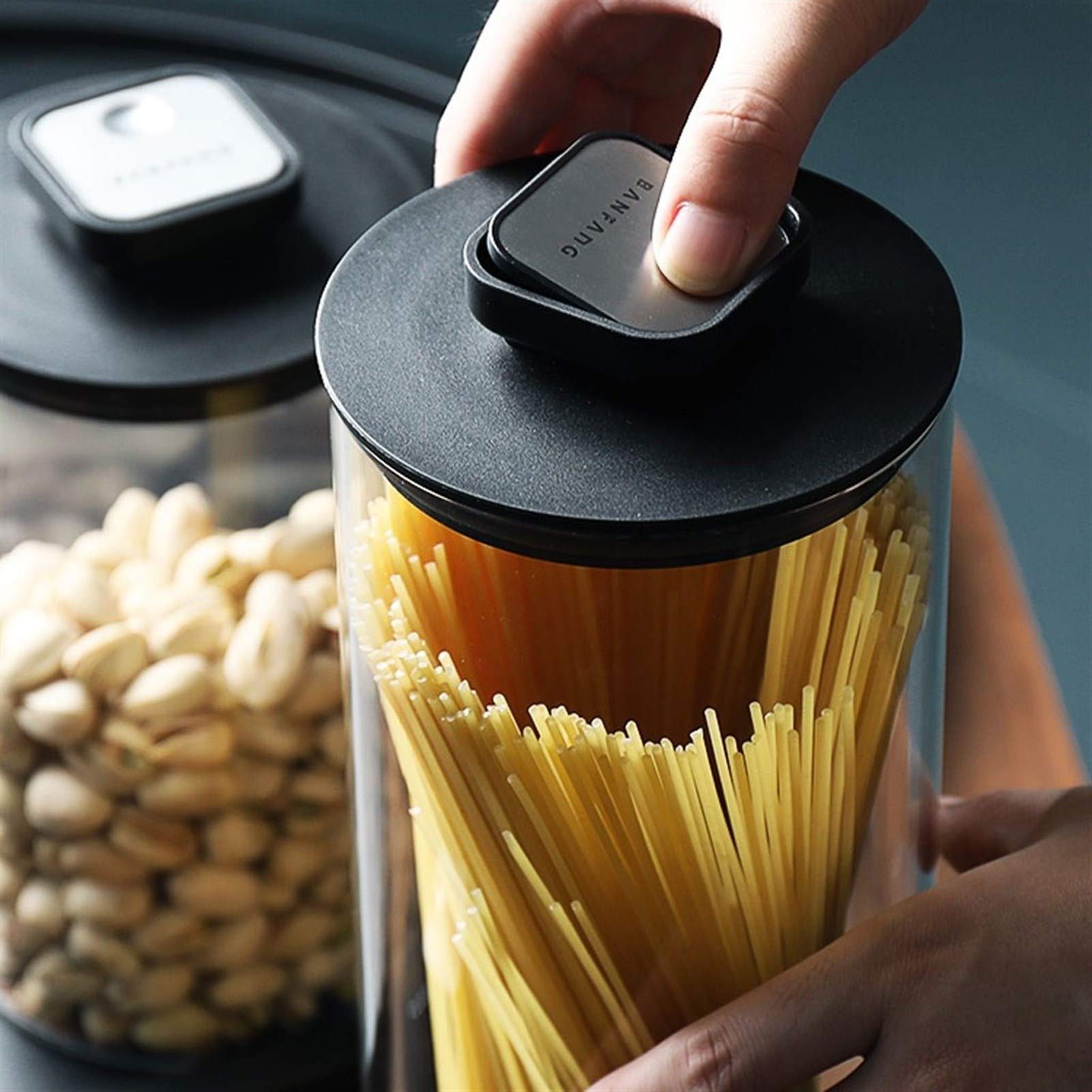 Botes para Alimentos Borrar almacenamiento de vidrio tarros, con tapas hermético, Bote estanco for la cocina, grano de café, té de hojas sueltas, galletas del caramelo jarras, un juego de 3 Botes Herm