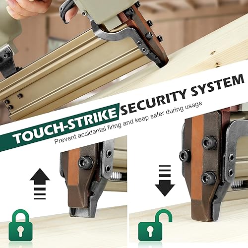 Miniatura 3 de WOODPECKER ST64 - Clavadora neumática de hormigón en T de calibre 14 con 400 clavos en T de concreto de 3/4 pulgadas, pistola de clavos de concreto