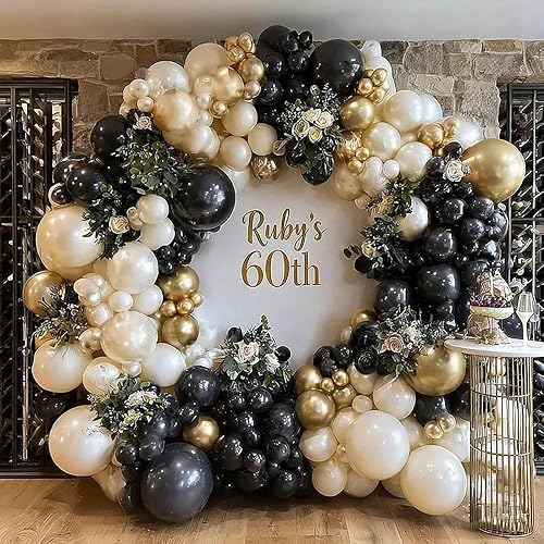Miniatura 7 de Guirnalda de globos de oro blanco y negro, doble relleno, globos de color arena perla, champán, crema, beige, kit de arco de globos para Año Nuevo,