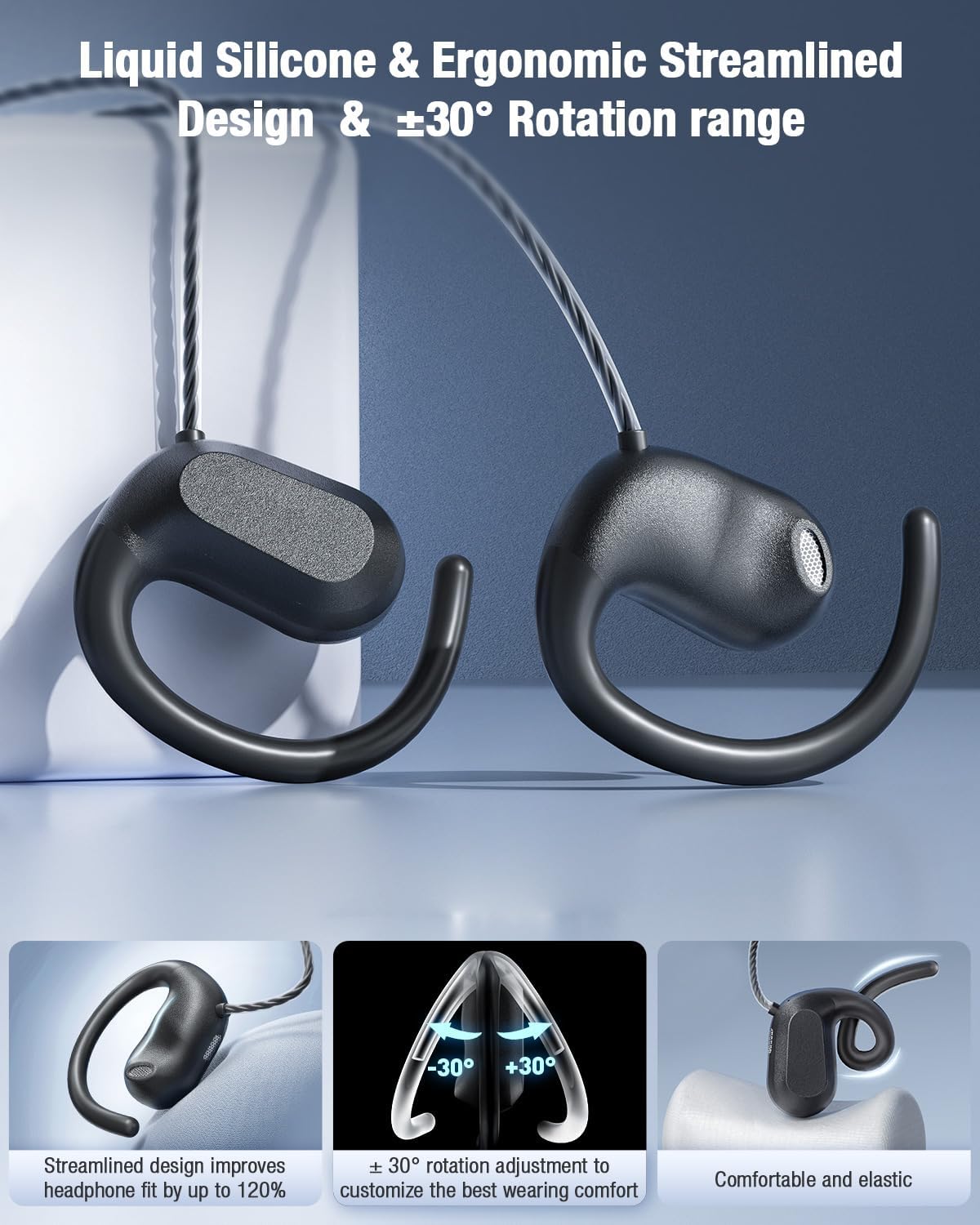 3.5mm Wired Earbuds USB Wired Headphones | Open Ear Headphones with Mic | Running Earbuds with Rotatable Earhook & Volume Control | Corded Plug-in for Traditional Phones, PC, Car AUX, Nintendo Switch