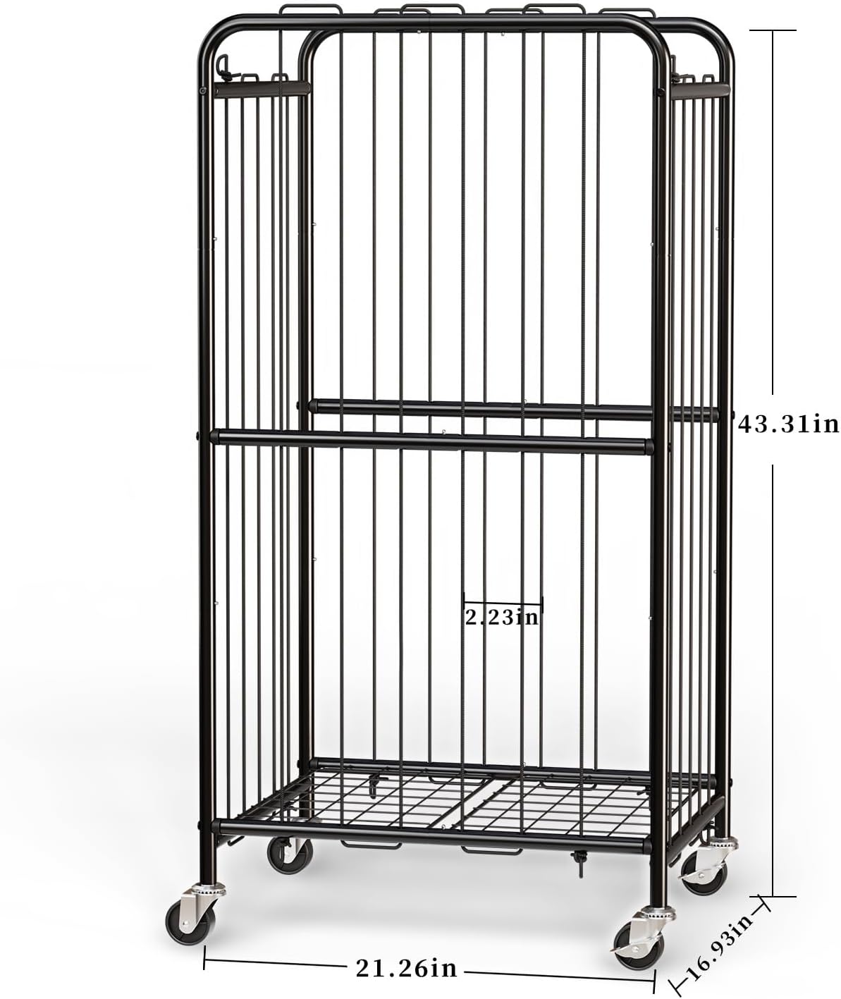 Olldide 210L 43-Inch Large Ball Storage Basket with Wheels, Rolling Cart Sports Equipment Garage Organizer with Elastic Rope for Easy Access, Holder For Basketball, Soccer, Volleyball, Football