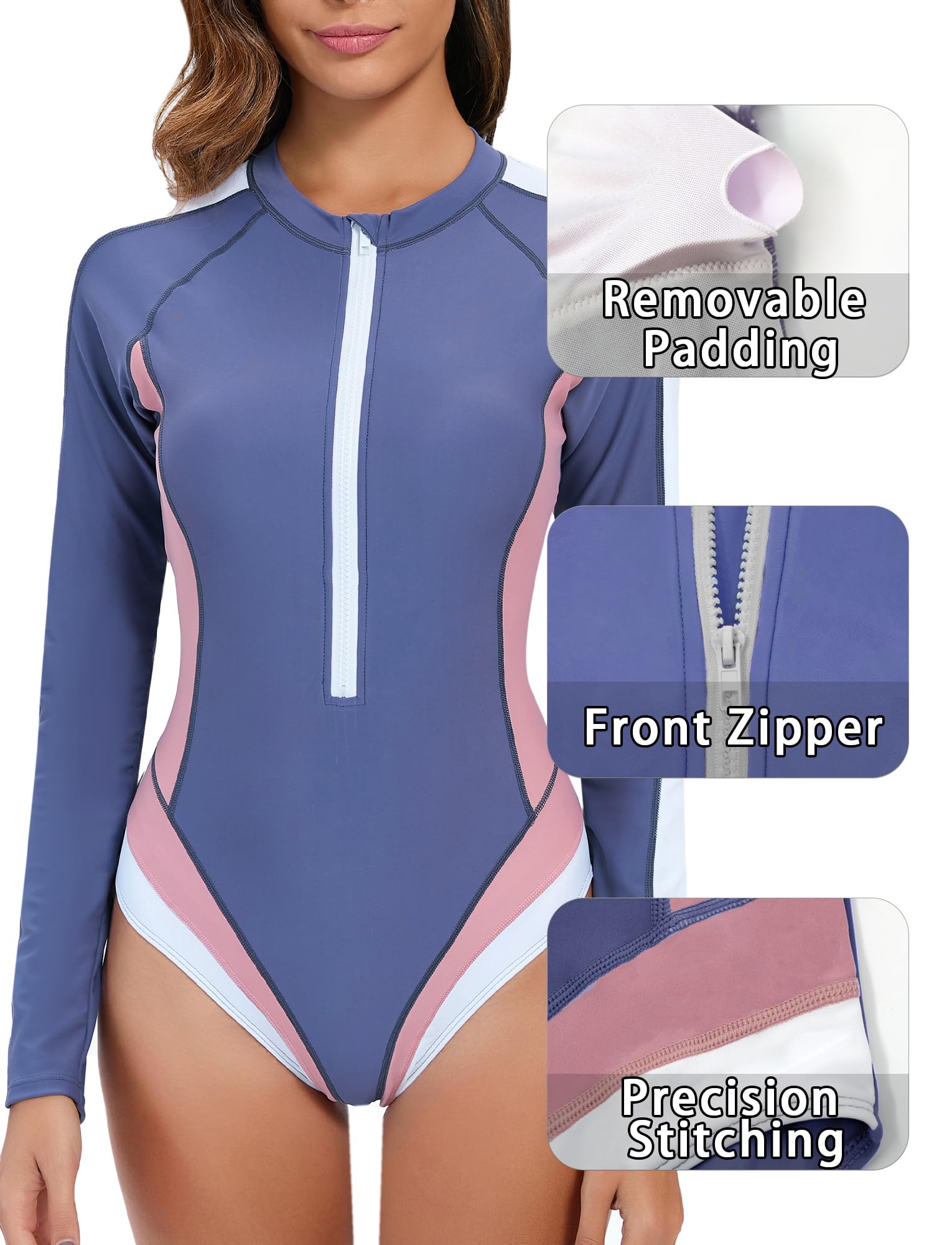 Per donna Rashguards Un pezzo a maniche lunghe Costume da bagno Signora Tuta da Surf Piscina Spiaggia S-3xl
