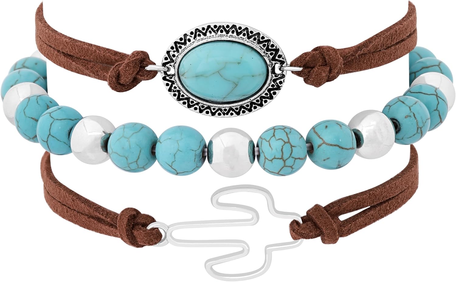 MINACHI 3-Layer Bracelet Created Turquoise Beads Faux Leather Rope Bohemian Retro Style Gift for Women