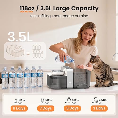 Miniatura 7 de Filterless Cat Water Fountain with Wastewater Separation, 3.5L Stainless Steel Cat Fountain No Filter Needed, Wireless Pet Water Fountain for Cats &