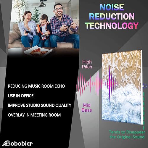 Miniatura 4 de Bobobier Paneles acústicos autoadhesivos de 48 x 32 pulgadas, paneles de pared autoadhesivos insonorizados, paneles de pared acústicos decorativos