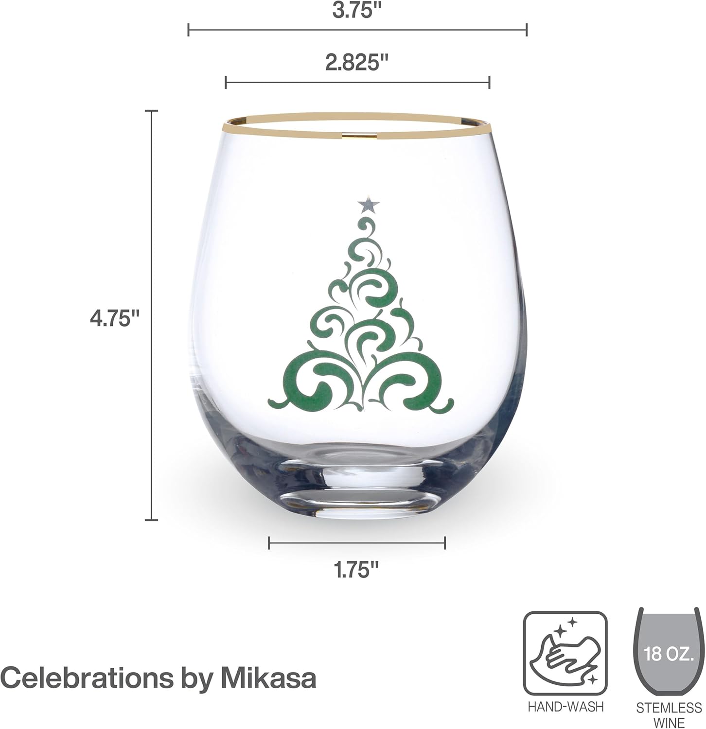 Celebrations by Mikasa Holiday Tree Snowman Stemless Wine, Set of 2, 18 Ounce - Image 2