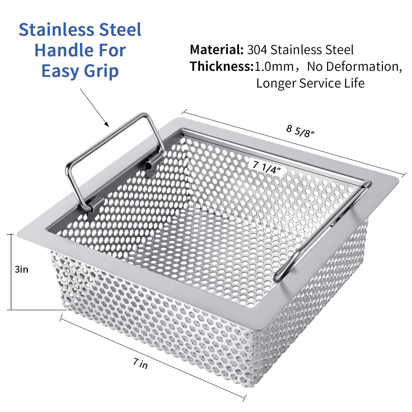 Sitko do odpływu podłogowego ze stali nierdzewnej 304, kosz z podwójnym uchwytem, 1,0 mm, 8-5/20 szer. x 20 cm dł. x 3 cm wys. sitko do zlewu podłogowego, super duży filtr odpływowy podłogowy