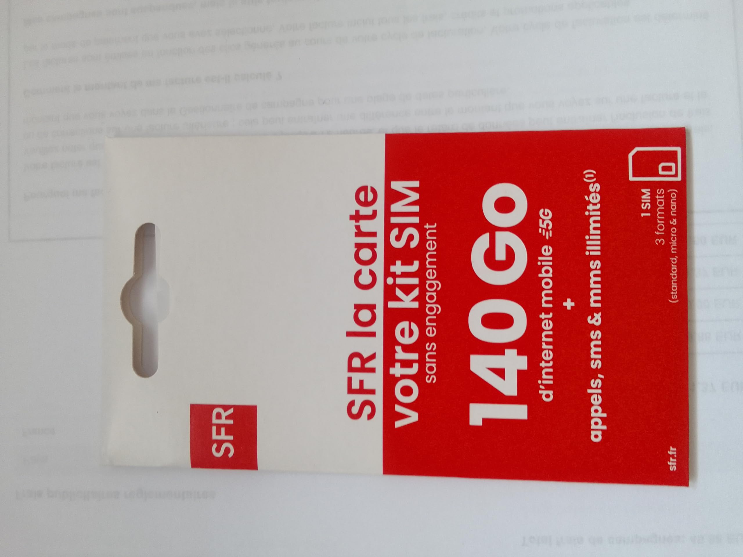 Nouveau SFR la Carte 140GO d’Internet en 5G + Appels, SMS et MMS illimités, sans Abonnement.