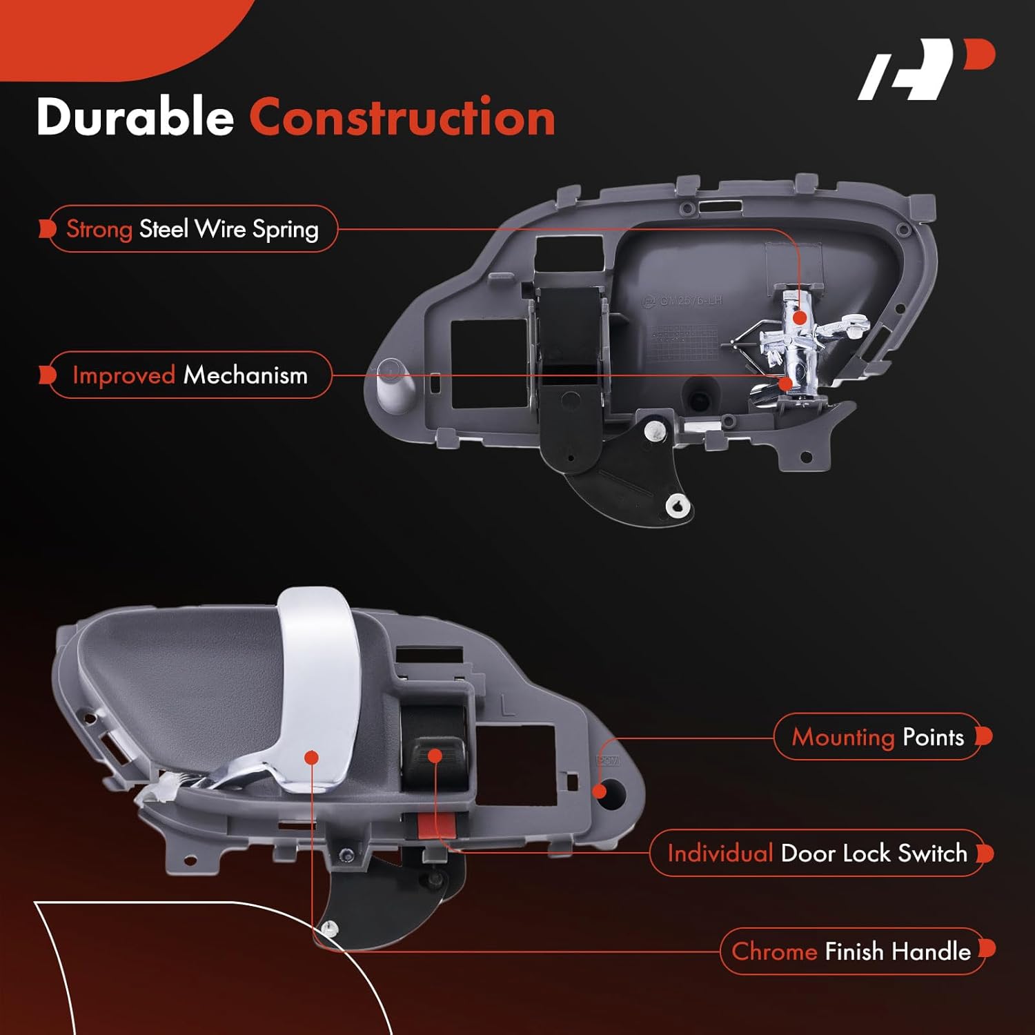 A-Premium Front or Rear Left Driver Side Interior Door Handle Compatible with Chevrolet Tahoe, C1500 Suburban, C2500 Suburban, C3500HD & GMC Yukon & Cadillac Escalade, Gray Housing with Chrome Lever