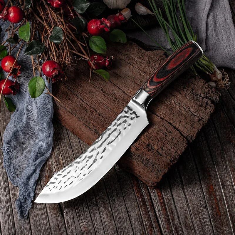 Meat Cleaver Knife, 5Cr15mov 7inch Chef Knife Forged Stainless Steel Kitchen Knives for Meat Fish Fruit Vegetables Slicing Cleaver Butcher Knife