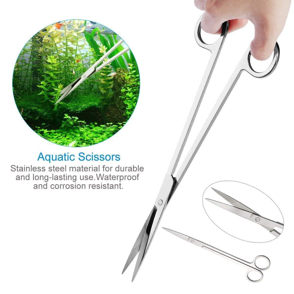 Set 5-in-1 Attrezzi Per Acquario In Acciaio Inox - Pinzette Dritte E Curve, Forbici Curve E Dritte, Spatola Substrato, Design Antiscivolo E Ergonomico