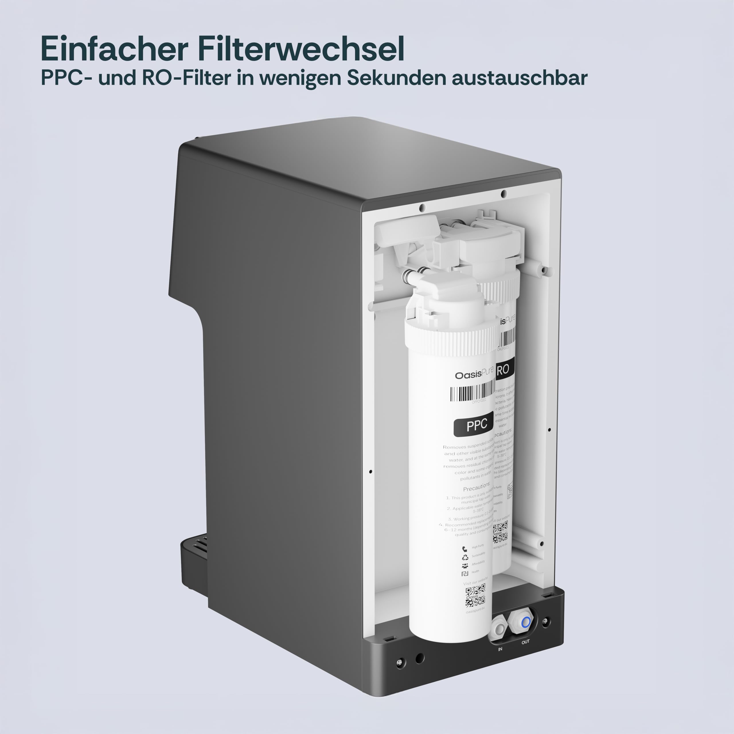 Slim Osmoseanlage Trinkwasser Auftisch Direct Flow Umkehrosmoseanlage Heißwasserspender 4 Temperaturstufen 3S-Heizung Kalkfilter UV