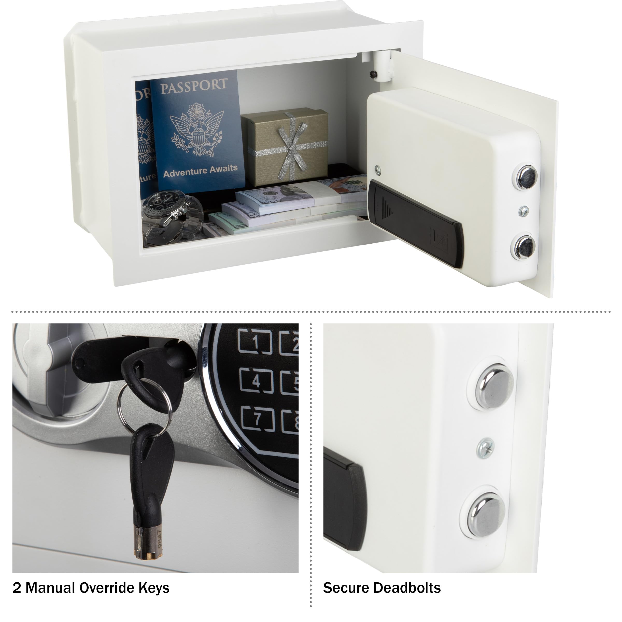 Paragon - Cassaforte digitale di sicurezza con passcode per accesso rapido e chiave di backup, cassaforte personale per contanti o gioielli, cassaforte da parete di Paragon (bianco)