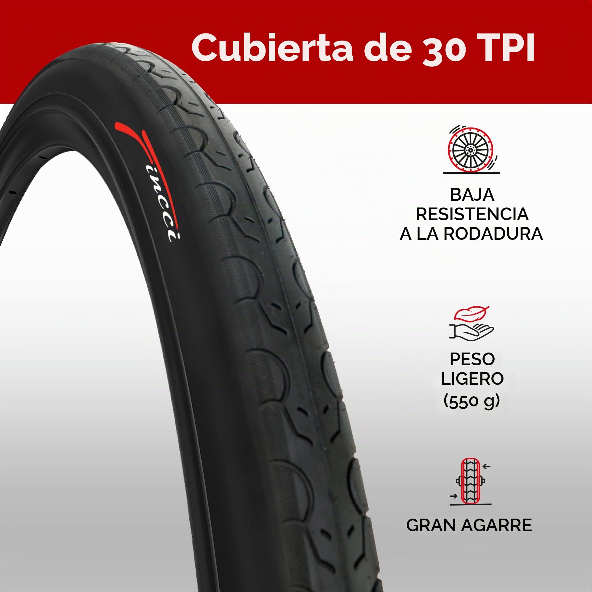 Fincci Cubierta 26x1.25 32-559 Neumático para Bicicleta de Ciudad 30 TPI | Cubierta 26x1.25 con 30 TPI y Presión de Inflado de 40-65 PSI para un Rendimiento Óptimo en Carretera - Pack de 2