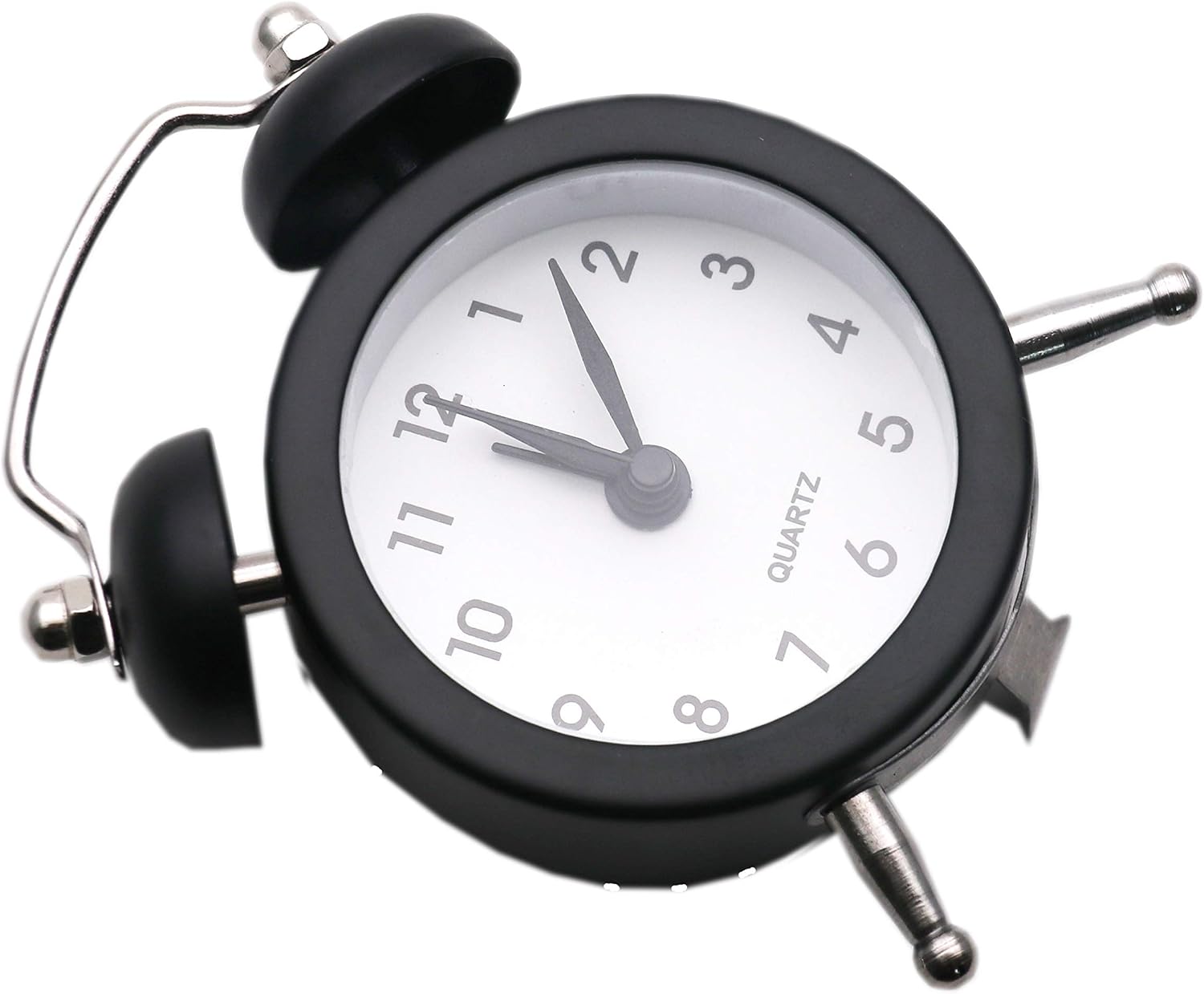 SHISI Mini alarm clock cute cartoon round portable metal clock family travel and exam alarm ticking (black)