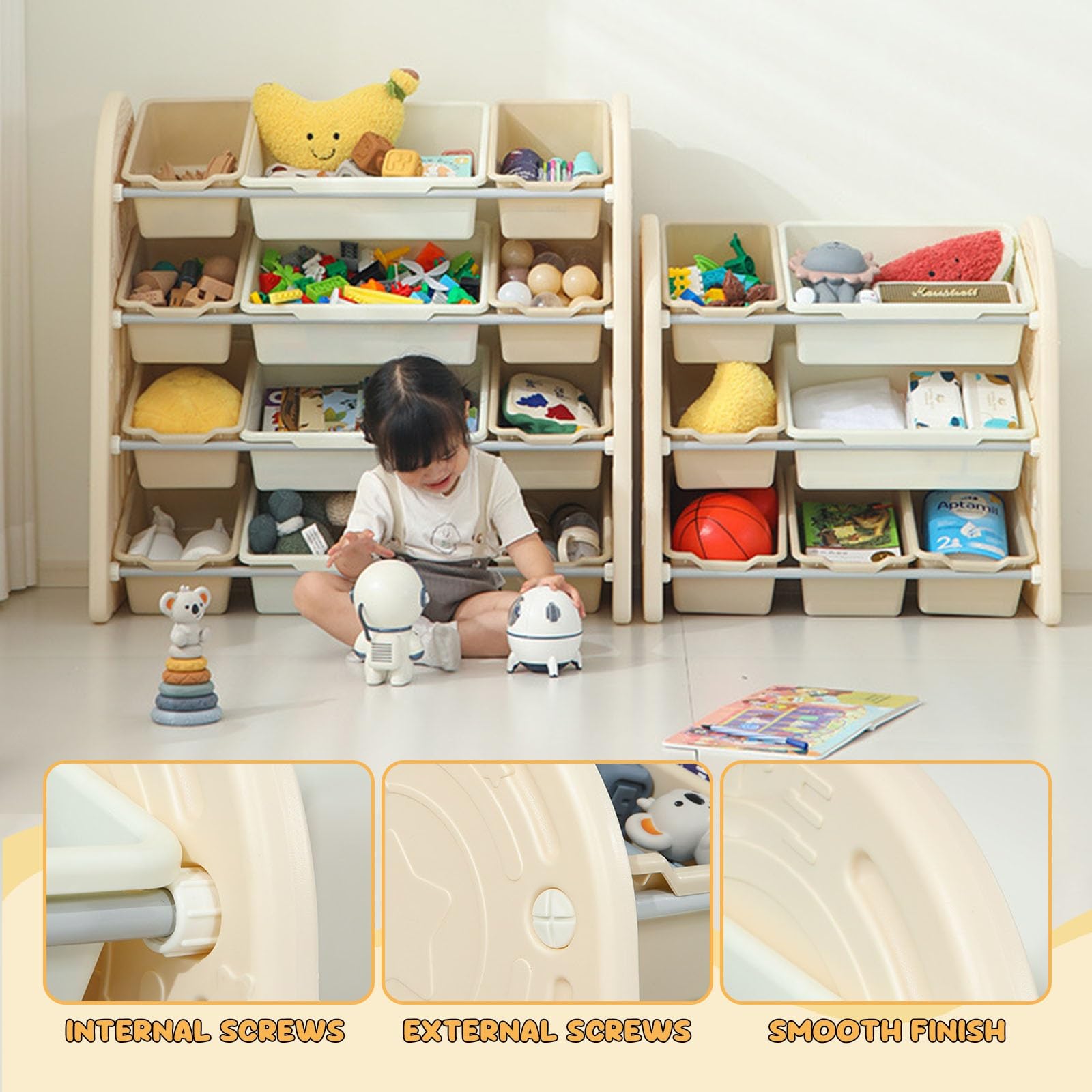 Scaffale Portaoggetti per Giocattoli con Contenitori Rimovibili e Ripiani Scaffale per Giocattoli per Camera da Letto, Cameretta o Sala Giochi Montessori(Beige,40.5 * 13.8 * 33in)