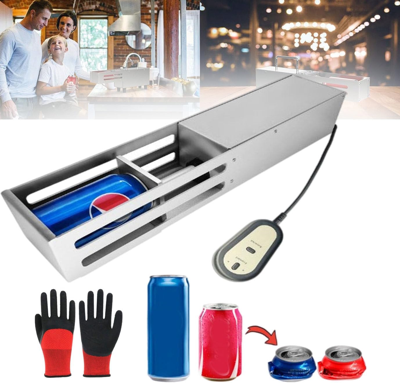 Air Cylinder Can Crusher, Heavy Duty Soda Beer Smasher, Recycling Tool Used to Recycle 160-500ml Cans, 250-350ml Plastic Water Bottles,Black