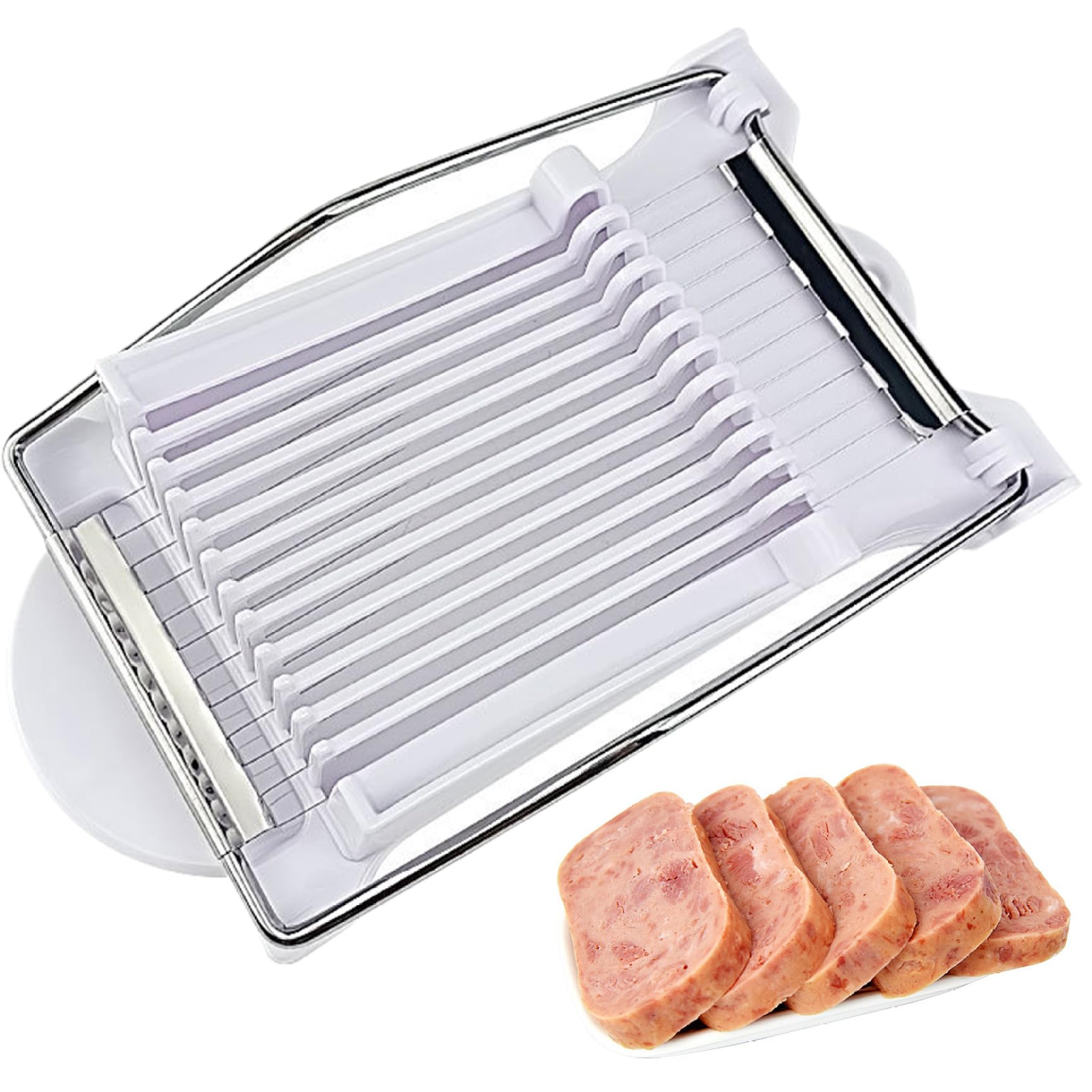 Easy Press Luncheon krajalnica do mięsa i bananów - 12 drutów ze stali nierdzewnej 1/7.6 cm odstępy między plasterkami idealna do miękkich owoców i konserw mięsnych białych narzędzi kuchennych