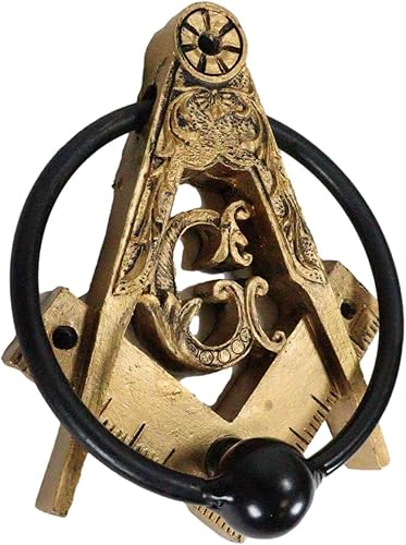 Miniatura 5 de Ebros Gift Masonería Masónica de Oro Sintético Antiguo Cuadrado Masónico y Brújulas Monograma Aldaba de puerta decorativa con volutas de resina