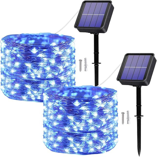 Oreunik Solar String Lights Outdoor, 2 Pack 2×120LED Garden Solar Lights Waterproof Solar Fairy Lights 40Ft 8 Modes Decoration Lighting for Garden, Patio, Party, Wedding,Christmas (Blue)