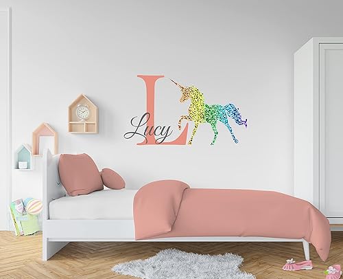 Miniatura 4 de Calcomanías de pared de unicornio, calcomanías de pared con nombre para niñas, decoración de unicornio para habitación de niñas, calcomanías de