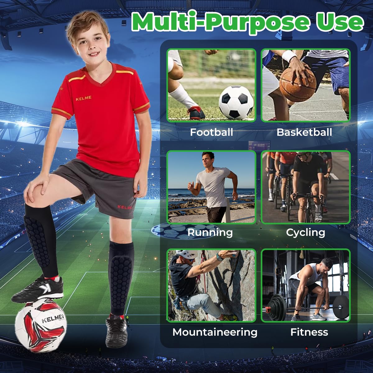 1 Paio Parastinchi Da Calcio Per Bambini, Con Compressione In Lycra E Imbottitura EVA Antishock, Traspiranti E Antiscivolo, Neri