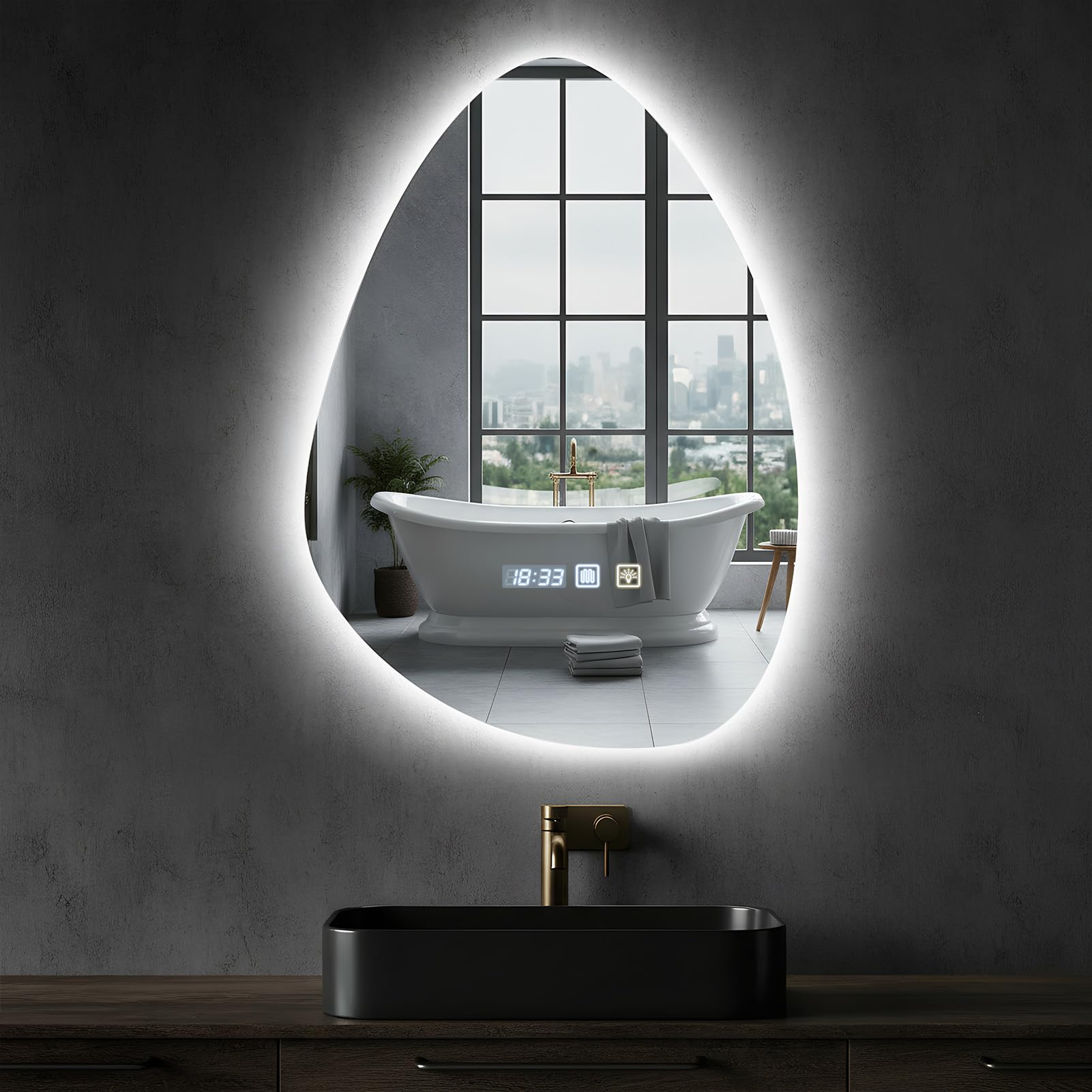 Sararoom LED Bathroom Mirror with LED Light 50×70cm, Illuminated Backlit Wall Mounted Vanity Mirrors with Anti-Fog | 3000K-6500K, Dimmable, Touch Control & Memory Function, IP44 Modern Makeup Mirror