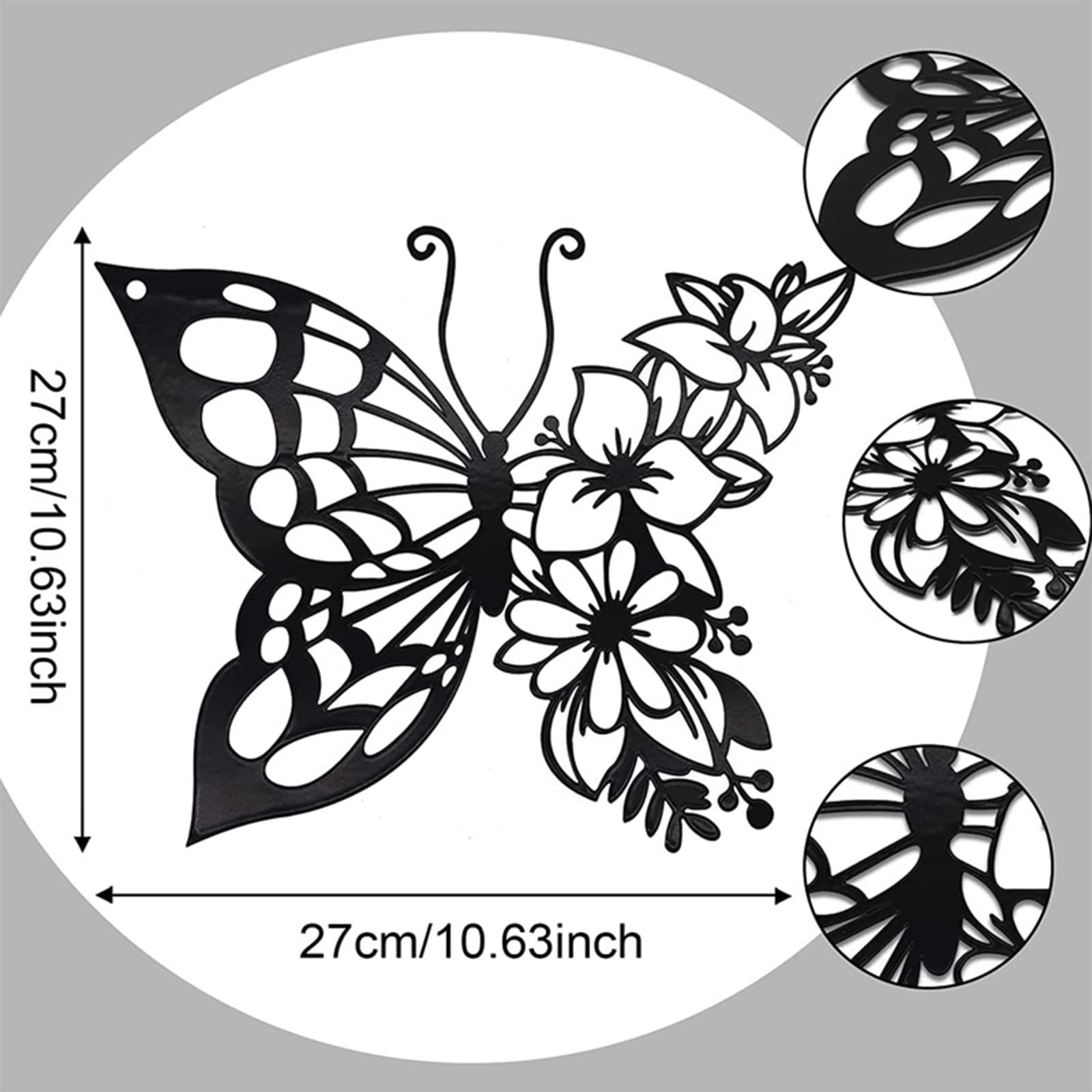 URCHUZE Black Metal Butterfly Flower Wall Decor - Image 2
