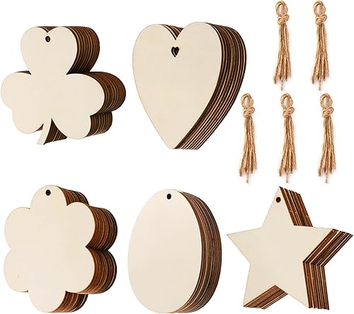 Miniatura 120 de Paquete de 50 rebanadas de madera pintables en blanco para colgar en forma de corazón natural para niños, manualidades, manualidades H-50 corazones