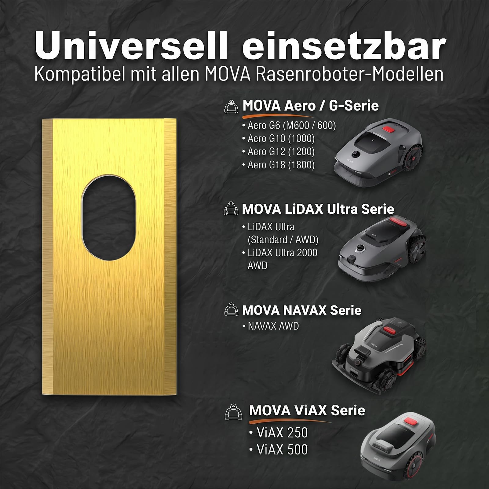 HAUSPROFI Lot de 60 lames de rechange en titane pour MOVA 600, 600 ensembles, 1000, LiDAX Ultra & NAVAX AWD Robot tondeuse certifié DIN EN 50636-2-107, 60 % plus durable, avec vis de sécurité et