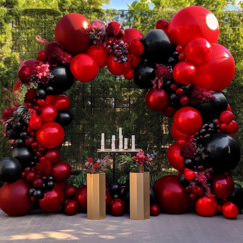 Red Blue Balloon Garland Double Stuffed Red Black Balloons Black Blue Sliver Balloons for Birthday Anniversary Halloween Football Party Arch Decorations