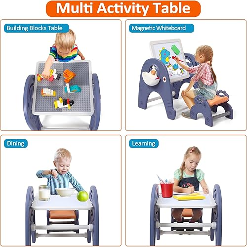 Miniatura 2 de Juego de mesa y silla para niños 4 en 1, mesa de actividades para niños pequeños de 3 a 5 años, mesa de actividades para niños pequeños con pizarra