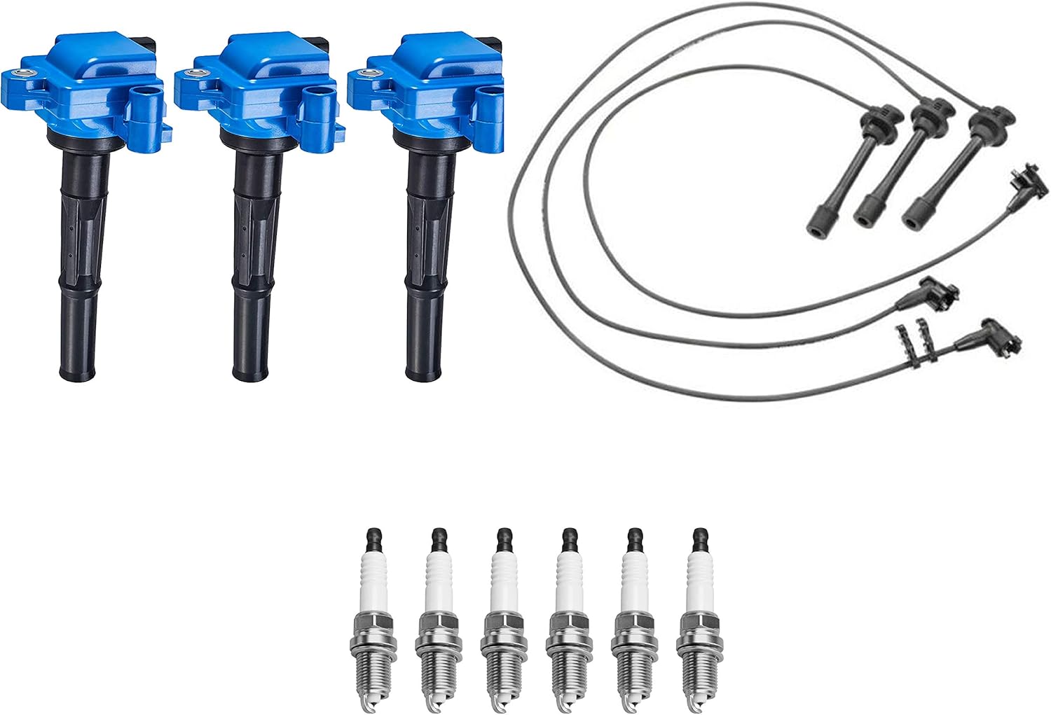 ENA Pack of 3 Blue Ignition Coils 6 Spark Plug with Wire Set Compatible with Toyota 1996-2002 4Runner, 1995-1998 T100, 1995-2004 Tacoma, 2000-2004 Tundra 3.4L Replace# UF156 C1041 S623025 4503