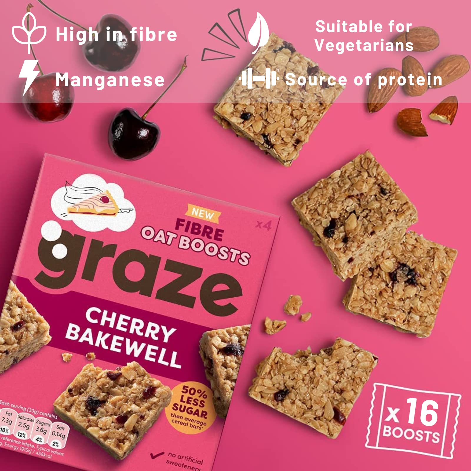 Graze Protein Barres d'avoine – Snacks sains, avoine entière, saveurs naturelles, riche en fibres, moins de sucre (16 collations – 4 paquets de 4 x 30 g)