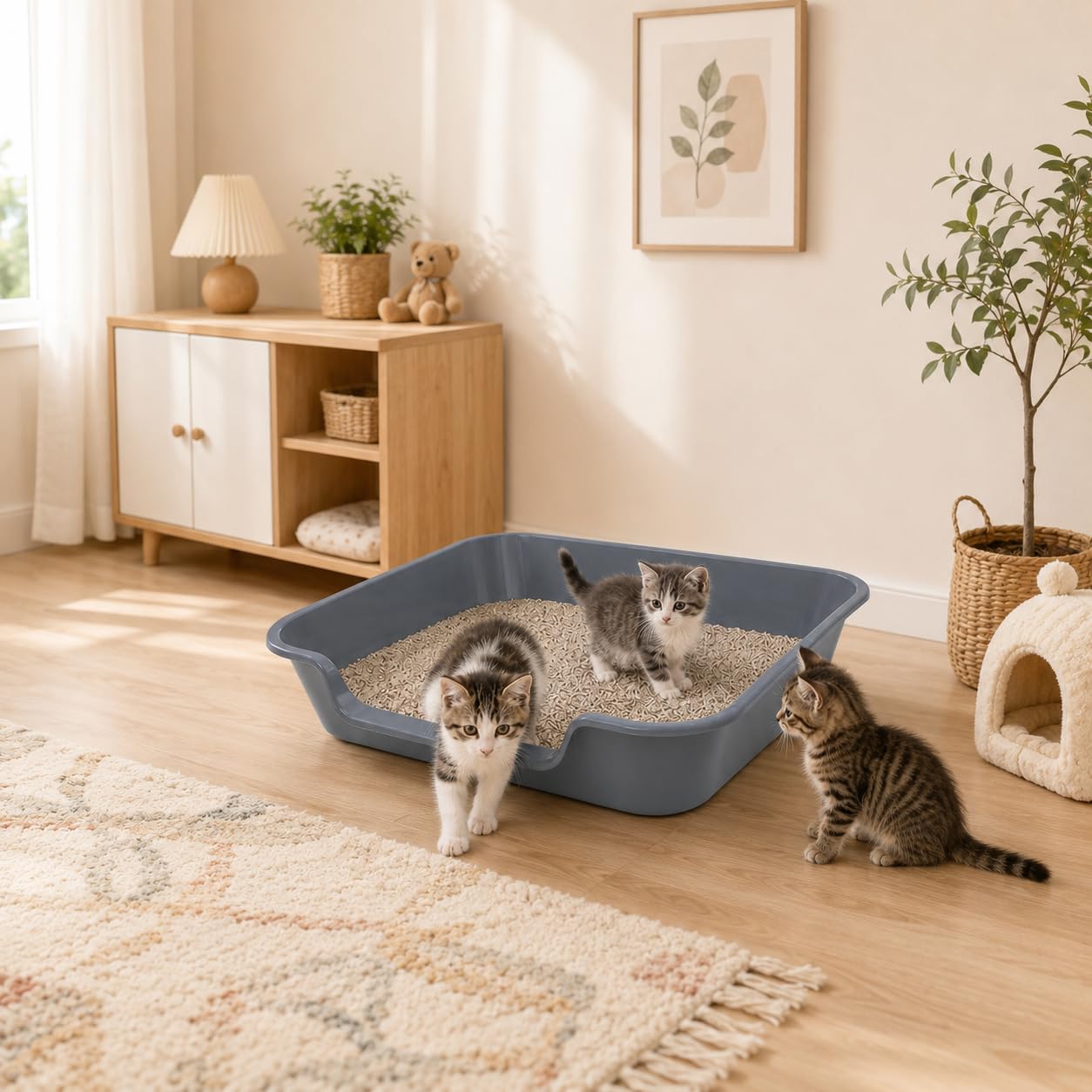1 Packung extra große Katzentoilette (ABS-Material), niedriger Einstieg, Seniorenklo für geriatrische Kätzchen, große Katzen, Jumbo-Haustiersichere Katzentoilette, Tablett für