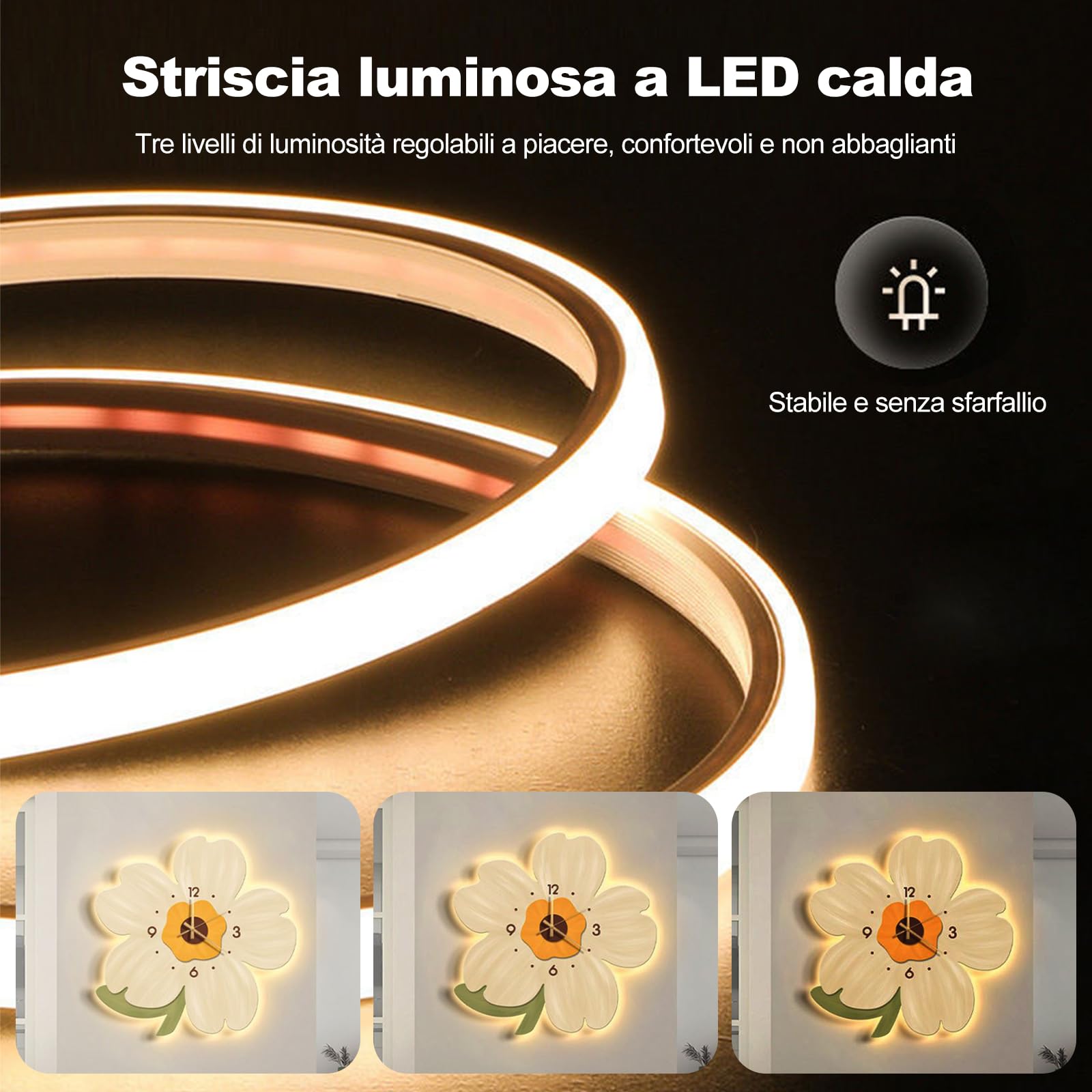 Ergocar Orologio Da Parete, Orologio Da Parete Decorativo Artistico a Led, Orologio Moderno Da Appendere a Fiori, Adatto Per Soggiorno, Camera Da Letto, Studio, Ufficio