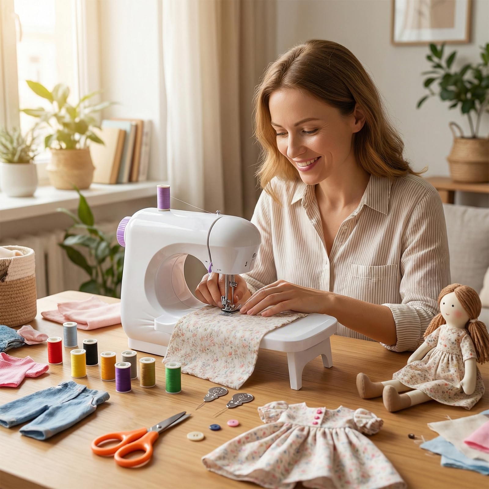 Nähmaschine für Anfänger mit 42 Teilen Zubehör, Tragbare Nähmaschine Kinder Elektrisch mit Dual-Speed, Leicht Tragbar für DIY & Handarbeit - für Kinder & Erwachsene (Lila/Weiß)