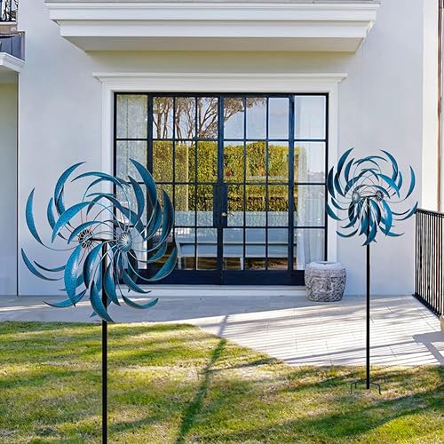 Miniatura 4 de Stargarden Molinillos de viento para exteriores, molinillos de viento cinéticos grandes de metal con estaca de metal estable, esculturas de viento y
