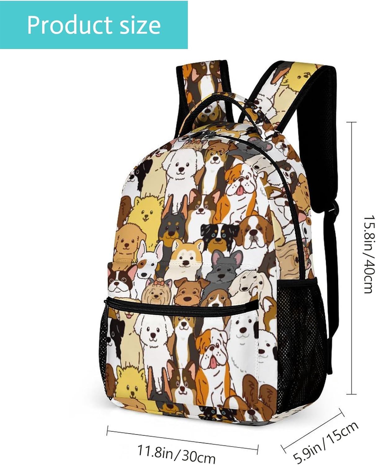 GNEW Kids Dog Backpack, Cute Puppy Bookbag, Kawaii Animal Dreed Backpack, 16 Inch Large Capacity Water Resistant Travel School Bag for Elementary Middle School Students