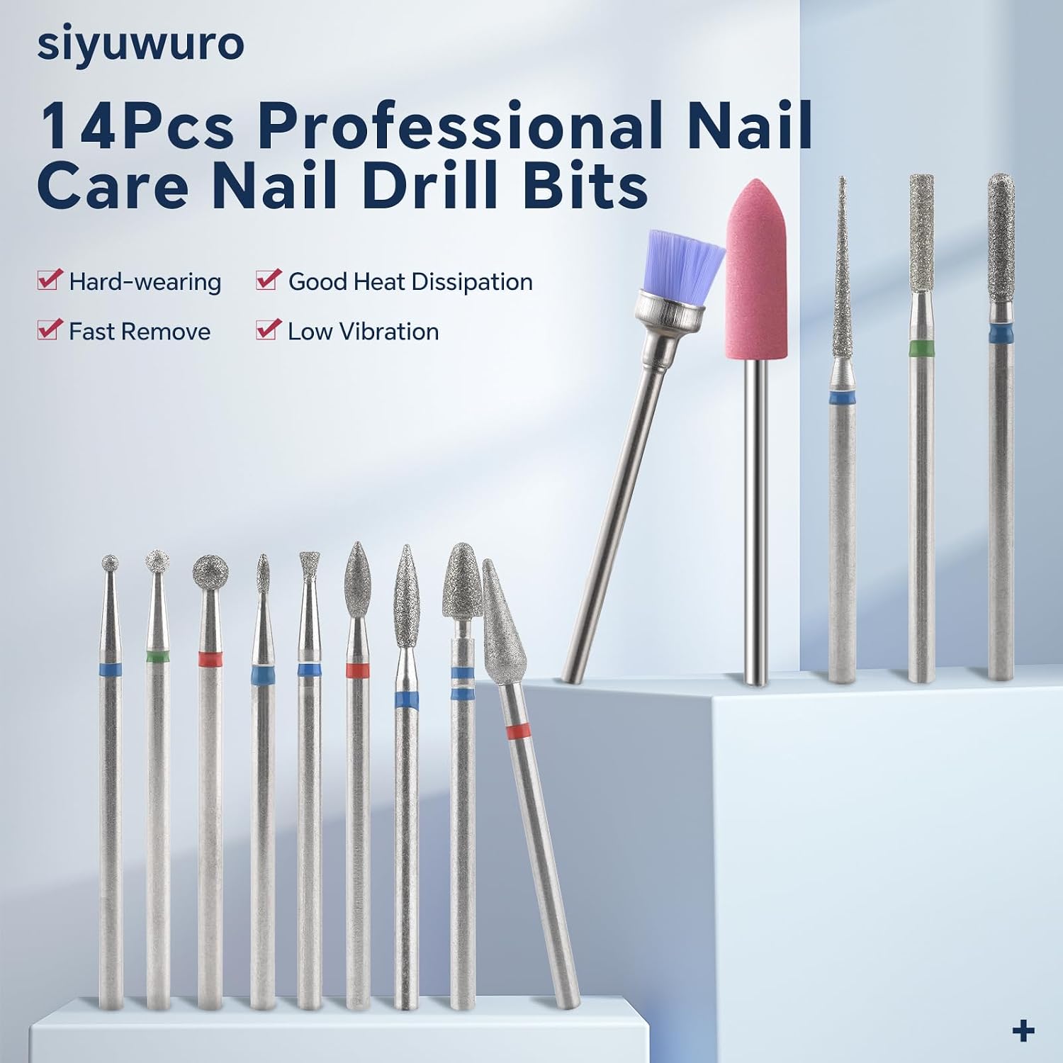14Pcs Nail Drill Bit Set with 16 Holes Bits Holder 3/32'' Tungsten Steel Nail Bits for Nail Drill Machine, Cuticle Removal Bits for Acrylic Gel Nails Manicure Pedicure Tool image 2