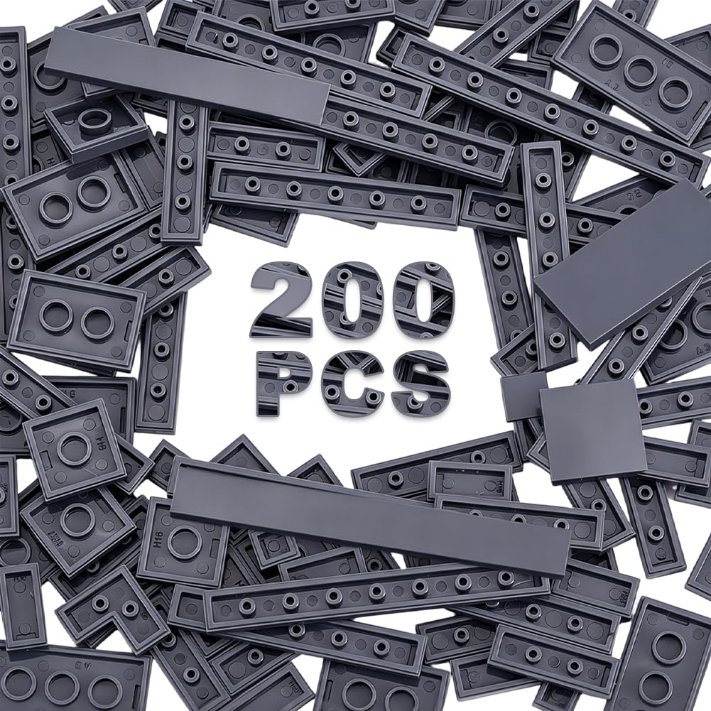 OLYCRAFT 200 Pack Gray Building Plates Construction Building Base Plates Brick Plate Assortment Set Baseplates Compatible with All Major Brick for Projects and Creative Building