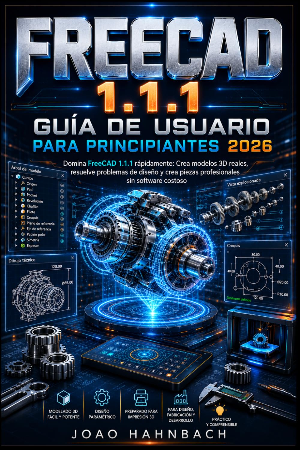 FreeCAD 1.1.1 Guía del usuario para principiantes 2026: crea modelos 3D reales, resuelve problemas de diseño y crea piezas profesionales sin software costoso.