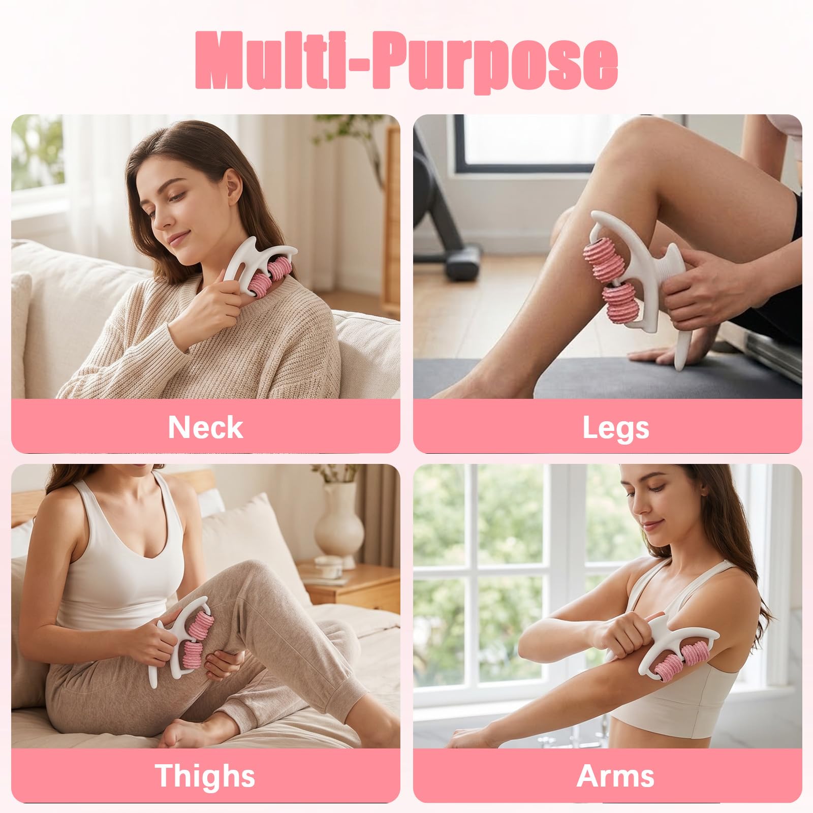 Rullo Massaggiatore Anticellulite per Gambe, Massaggiatore 14 Rotelle con Manico per Drenaggio Linfatico e Modellatura Corpo, Rullo Massaggiante per Cosce Glutei Braccia Addome