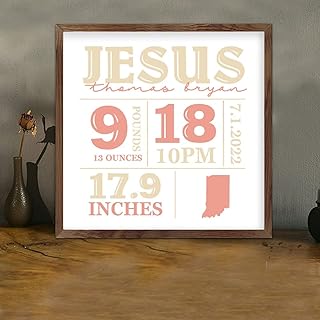 Wood Framed Sign Custom Baby Announcement New Baby Name Birth Moment Weight Home State Map Rustic Farmhouse Wall Hanging Sign Plaque Wall Family Sign for Living Room Living Room Decor 12 Inch