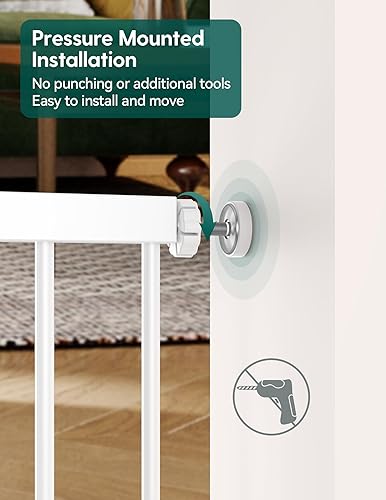 Miniatura 7 de Babelio Puerta para bebé con puerta ajustable para gatos, cierre automático de 29-43 pulgadas, puerta duradera para mascotas para escaleras, puertas