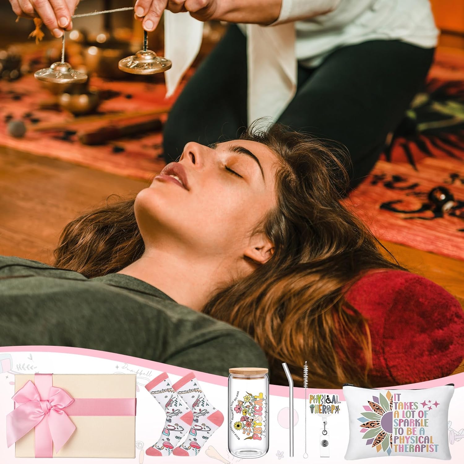 Skylety 5 Pcs Physical Therapy Gifts for Women 16 oz Glass Cup Socks Cosmetic Bag Badge Holder PT Appreciation Gift Box for Coworker Physical Therapist Gift Graduation Birthday - Image 6