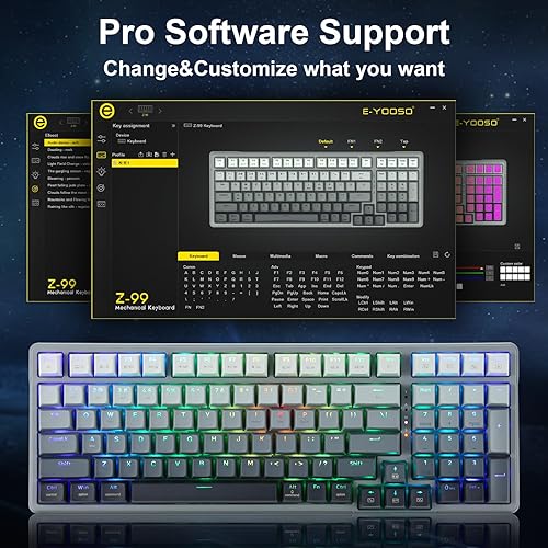 Miniatura 7 de E-YOOSO Z-99 Teclado mecánico inalámbrico, triple modo Bluetooth 5.02.4GHzUSB-C intercambiable en caliente personalizado, interruptores lineales