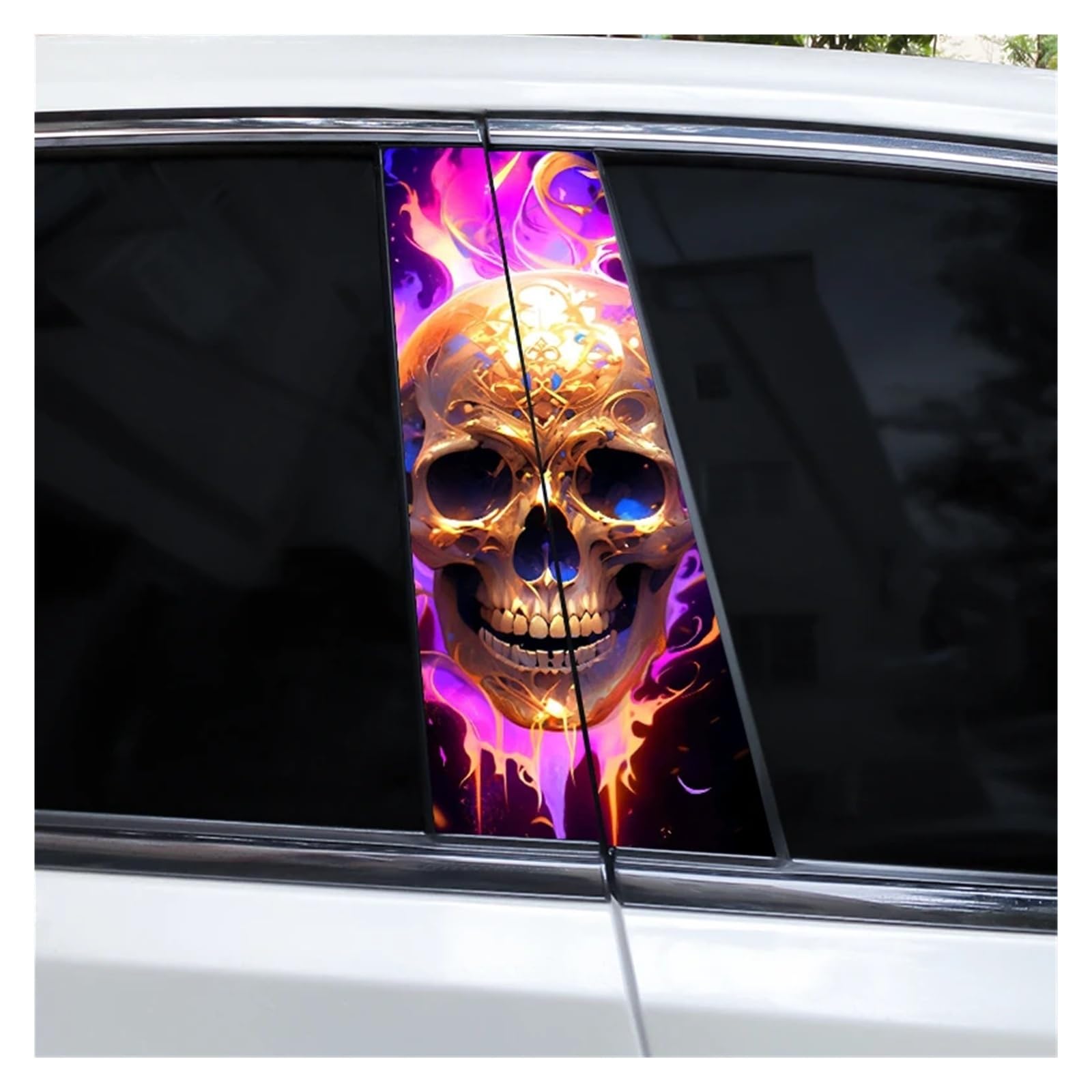 Car Side Decals 2pcs Colorful Smoke Skull Car B-Pillar Stickers Waterproof Scratch Cover Center Column Decal(Style I)